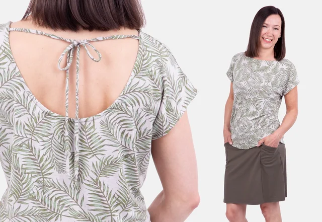 Sommer-Outfit aus Rock und Shirt mit Rückenausschnitt selber nähen Sommer-Outfit aus Rock und Shirt mit Rückenausschnitt selber nähen