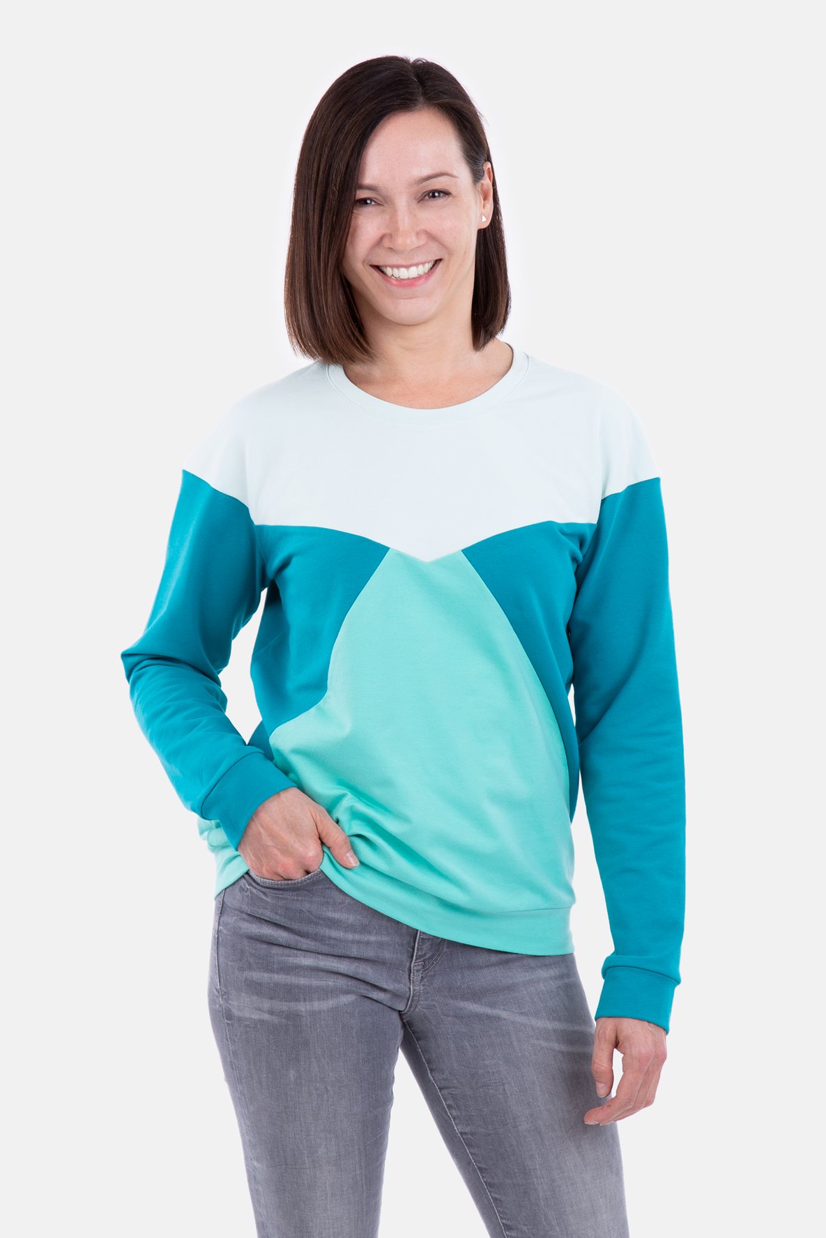 Schnittmuster Sweatshirt Pullover Colourblock mint Stoff