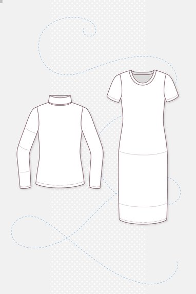 Schnittmuster Shirt Kleid Rollkragen Runder Ausschnitt Varianten nähen