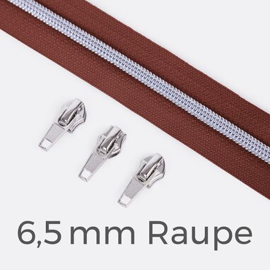 Endlos-Reißverschluss 6,5 mm Metallraupe silber Zipper braun B26