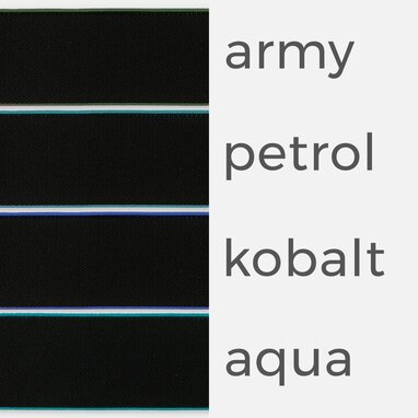 Gummiband 40 mm mit butem Rand, army, petrol, kobalt, aqua